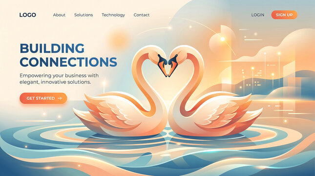 Elegant swans in love vector design for corporate homepage banner template