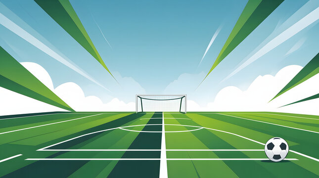 Abstract vector soccer field background with goal post, ball, and speed lines for football tournament banner