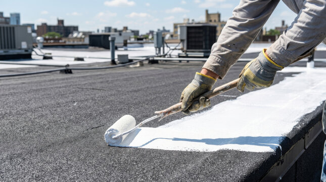 Roof coating white coating roof roller hand tool roof repair flat roof reflective roof surface coating waterproofing maintenance