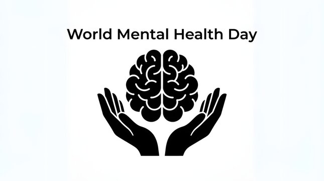 A conceptual illustration featuring human hands cradling a brain icon to represent care and support during the global observance of world mental health day event