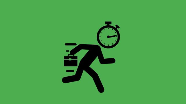 Deadline missed icon featuring a running business person and stopwatch. Suitable for time management, overdue tasks, project delay, and productivity concepts.