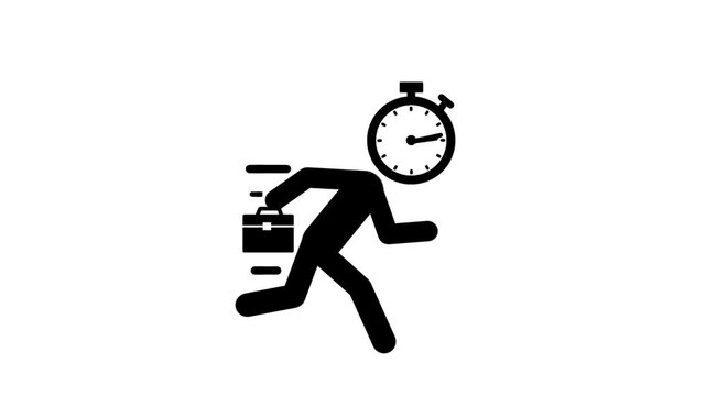 Deadline missed icon featuring a running business person and stopwatch. Suitable for time management, overdue tasks, project delay, and productivity concepts.