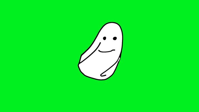 Cute Friendly Ghost Cartoon Animation Loop on Green Screen Chroma Key Background, Funny Halloween Spirit Character with Happy Smile, Overlay for Kids Party, Social Media, Video Editing.