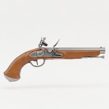 Vintage Flintlock Pistol with Wooden Handle and Metal Barrel.