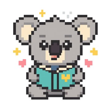 Cute Koala Pixel Art Character, Kawaii Retro 8 Bit Illustration