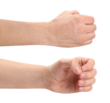 Set of male hands holding imaginary items, isolated on transparent cutout background