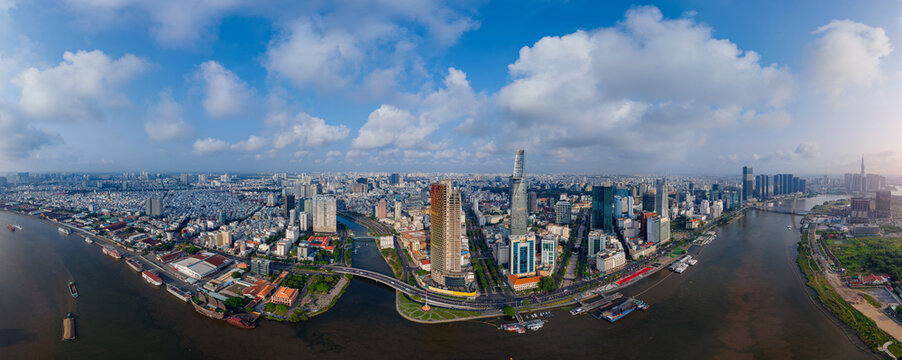 Saigon city, Aerial view coastline with skyscrapers in business center of Ho chi minh, Vietnam