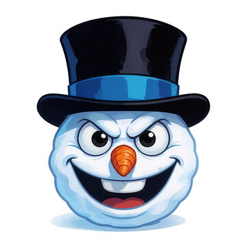 Angry Snowman Face Isolated Transparent Background