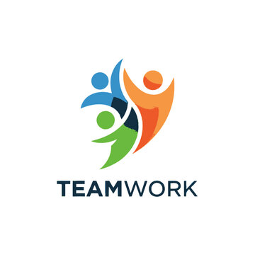 Abstract colorful teamwork and unity logo design template.