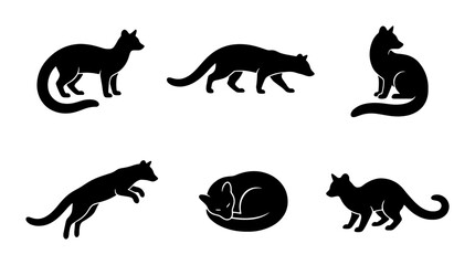 Obraz premium Black Silhouette Mammals Collection, Vector Icons of Wild Animals, Stylized Wildlife Poses