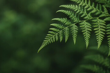 Fototapeta premium Close Up of Green Fern Leaf with Dark Copy Space