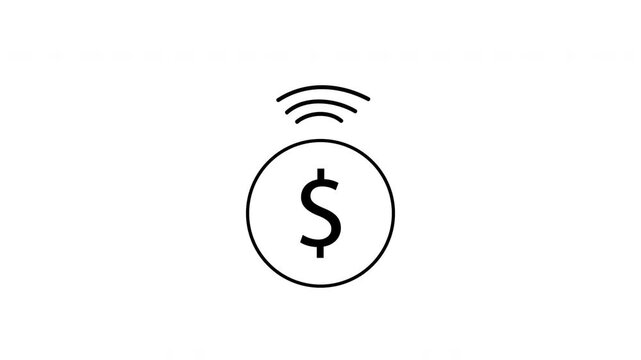 Contactless Payment Icon Animation with Dollar Coin and Wireless Signal Outline