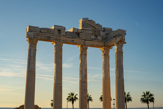 Side , Turkey &ndash; 01 Yanuary 2023: Temple of Apollo Columns in Side, Turkey &ndash; Ancient Roman Landmark