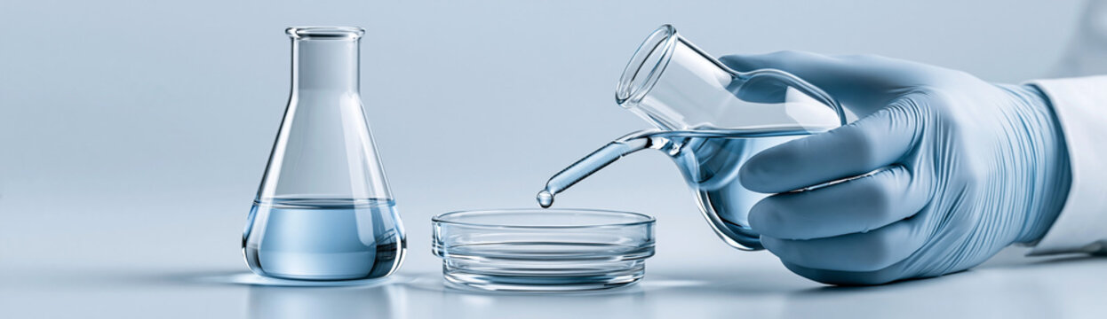 A professional biologist conducting an experiment in a clean laboratory, with ample white space around for customization or messaging.