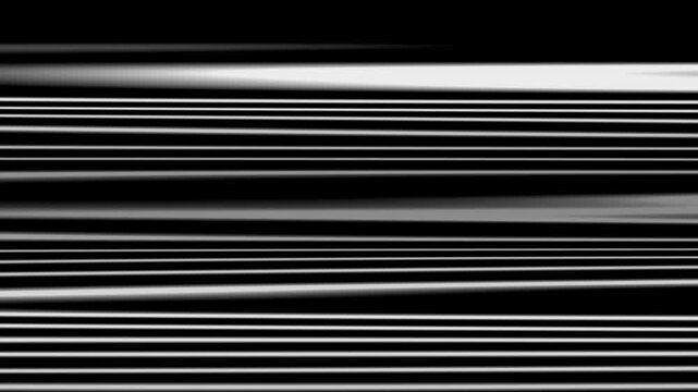 Black and white horizontal bad reception glitch lines on black background seamless loop
