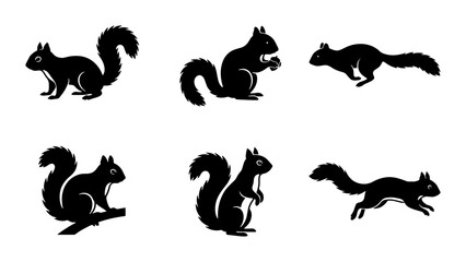 Obraz premium Black Squirrel Silhouettes: Six Poses, Vector Graphics for Wildlife and Nature Designs