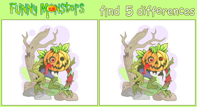 monster jack o lantern, find five differences