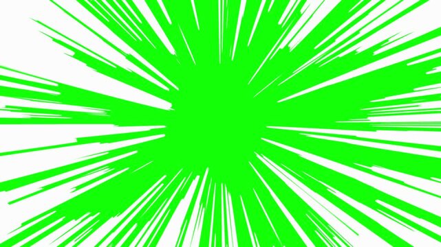 Video of abstract green chroma key radial speedlines bursting from center on white background
