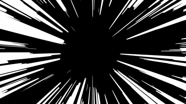 Video of abstract black and white radial speedlines bursting from center on white background