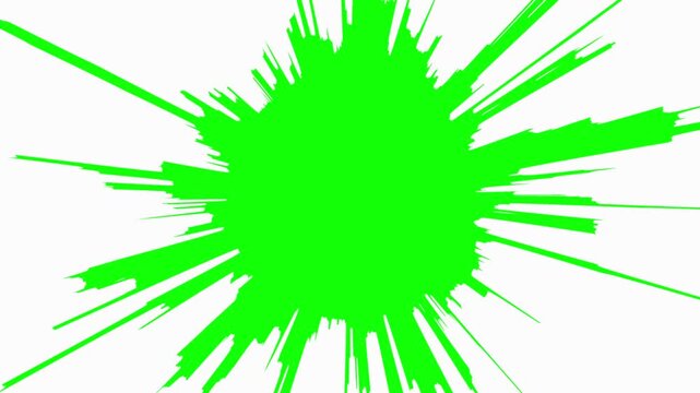 Video of abstract green chroma key radial rocky speedlines bursting from center on white background