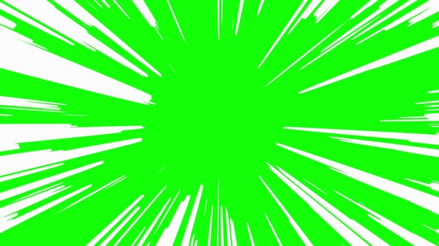 Video of abstract green chroma key radial speedlines bursting from center on white background