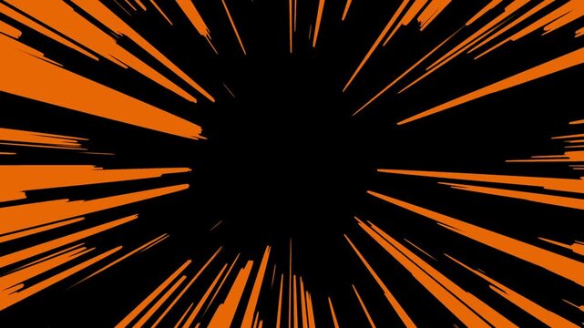 Video of abstract orange radial speedlines bursting from center on black background