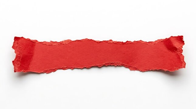 A red rectangular torn paper strip with rough edges isolated on white background.