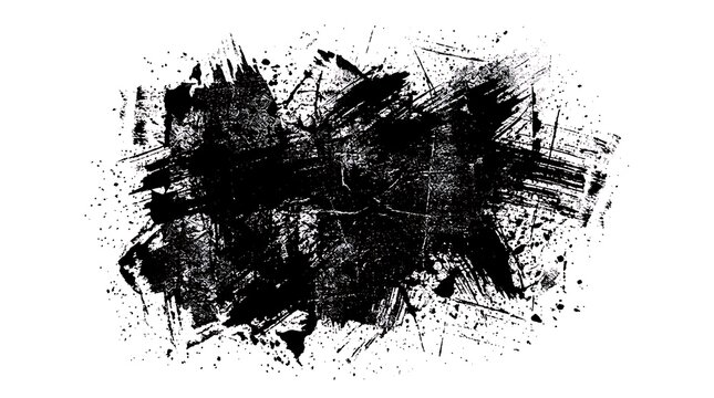 Abstract black ink splash texture on white background.