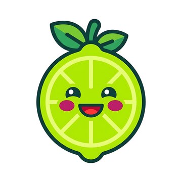 Cute Pixel Art Lime Character With Happy Face And Green Leaves
