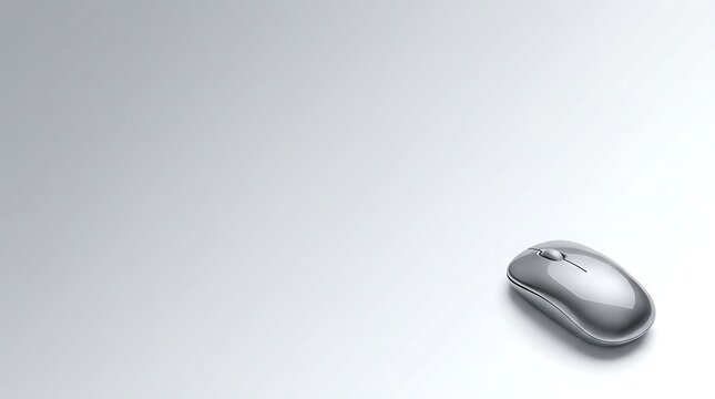 A modern silver computer mouse isolated on a clean white background with plenty of copy space for text
