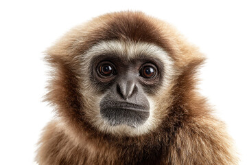 Fototapeta premium Gibbon primate face with curious expression in studio lighting for advertising, isolated on transparent background