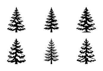 Obraz premium Conifer Tree Silhouettes: Evergreen Pine, Fir, Spruce Vector Icons for Nature and Winter Designs