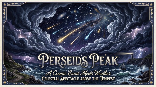 Perseids Peak Meteor Shower and Thunderstorm Fantasy Poster