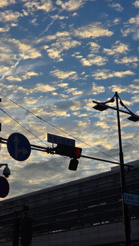 sunset in the city with steet light
