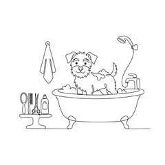 Naklejka premium dog in the bath shower