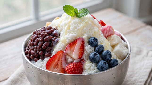 Strawberry Red Bean Patbingsu Shaved Milk Ice Bow