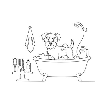 dog in the bath shower