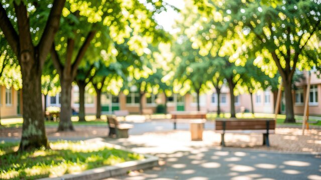 sunny schoolyard bokeh dappled light natural background for education and nostalgia advertisement shot outdoors