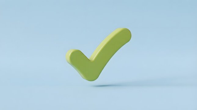 3d render of a green check mark icon isolated on a light blue background