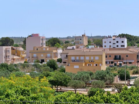 Panoramic View of a Mediterranean Town in Summer
