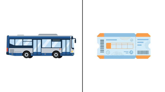 Flat vector illustration of a city bus and travel ticket