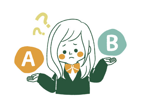 比較をしている困った表情の女子学生