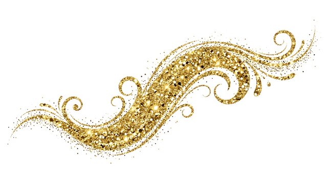 Elegant golden glitter swirl decorative ornament.