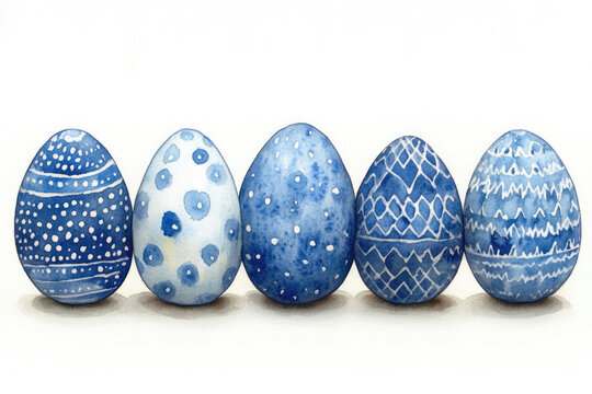 Delicate Blue Easter Eggs with Handcrafted Ink Texture