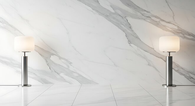 Modern minimalist table lamps on marble textured wall background