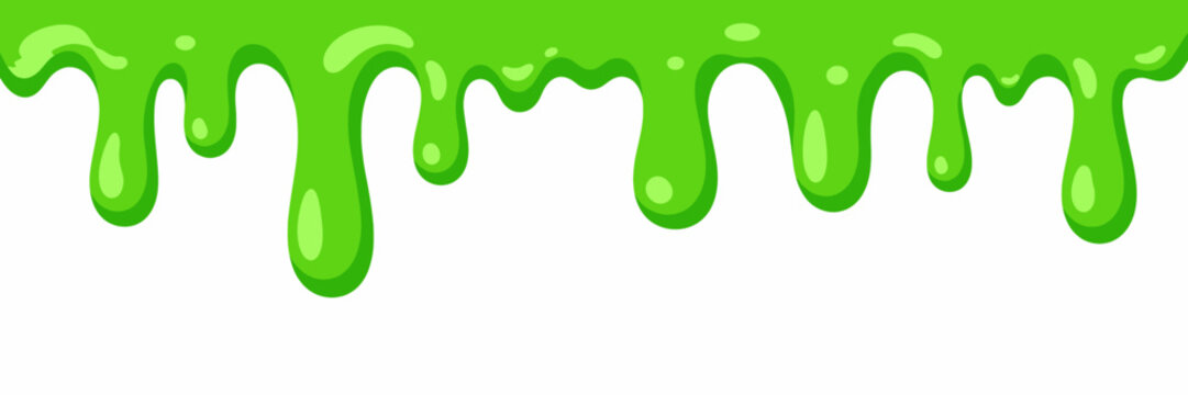 Bright Green Chunky Slime Dripping Upper Border Flat Vector Illustration with Glossy Highlights Isolated on White Background and Large Copy Space