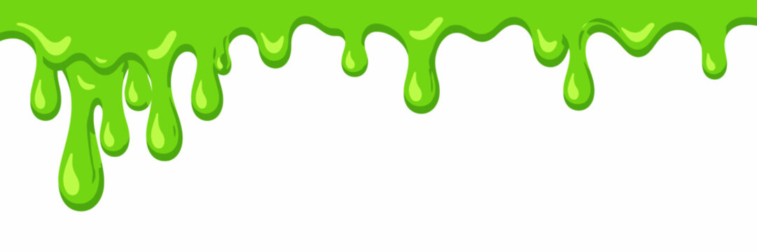 Bright Green Slime Dripping Upper Border with Side Heavy Goo Cluster Flat Vector Illustration Isolated on White Background