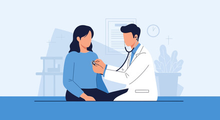 Fototapeta premium Doctor examining patient with stethoscope, healthcare consultation, medical checkup