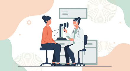 Obraz premium Doctor examining patient with ophthalmoscope in a modern clinic, healthcare concept
