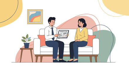 Fototapeta premium Doctor Discussing Medical Plan with Patient on Sofa in Clinic Office